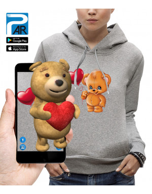 Sweat à capuche 3D animé OURSON AVEC UN BALLON COEUR