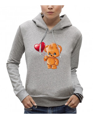 Sweat à capuche 3D animé OURSON AVEC UN BALLON COEUR