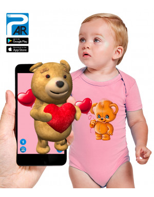 Body BÉBÉ 3D animé OURSON AVEC UN BALLON COEUR Body BÉBÉ 3D animé OURSON AVEC UN BALLON COEUR