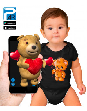 Body BÉBÉ 3D animé OURSON AVEC UN BALLON COEUR
