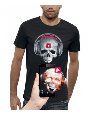T-shirt 3D animé CRÂNE PLAY MUSIC