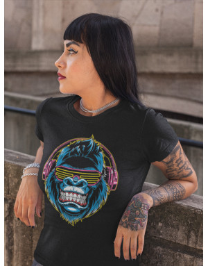 T-shirt Femme GORILLE FLUO CASQUE DJ