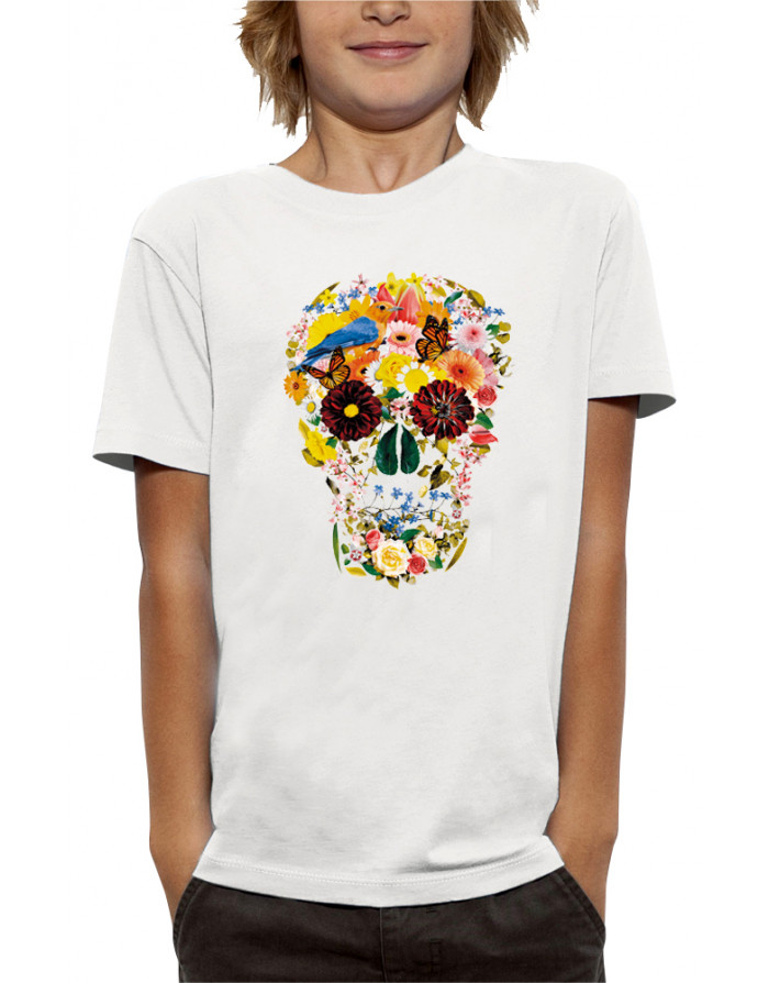 T-shirt enfant CRÂNE AVEC DES FLEURS
