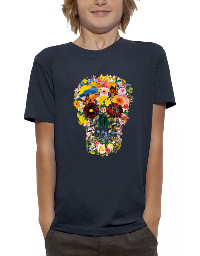 T-shirt enfant CRÂNE AVEC DES FLEURS