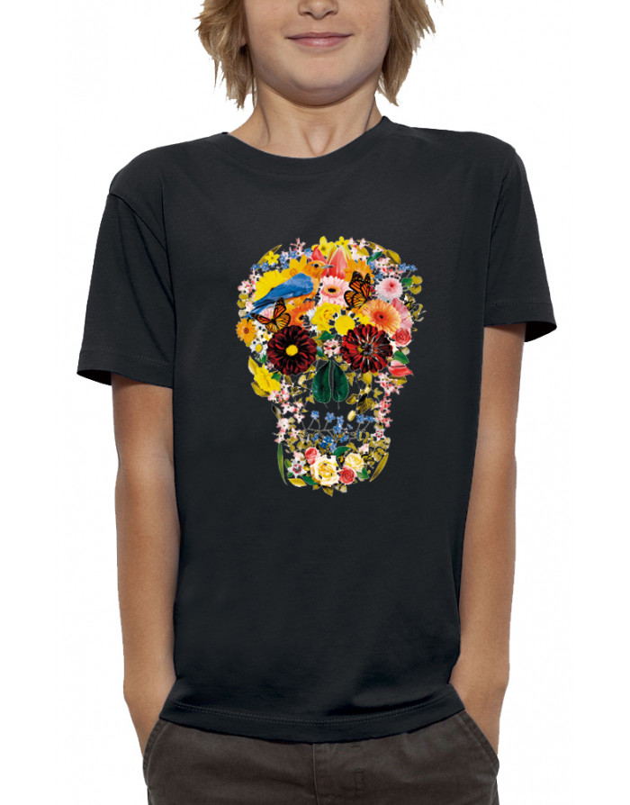 T-shirt enfant CRÂNE AVEC DES FLEURS