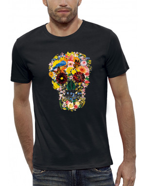 T-shirt homme CRÂNE AVEC DES FLEURS
