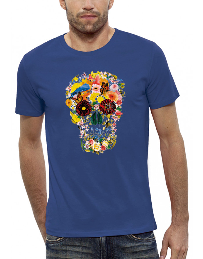 T-shirt homme CRÂNE AVEC DES FLEURS