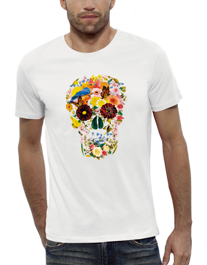 T-shirt homme CRÂNE AVEC DES FLEURS
