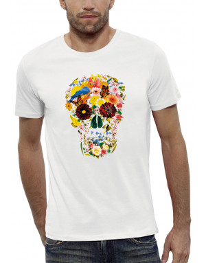 T-shirt homme CRÂNE AVEC DES FLEURS