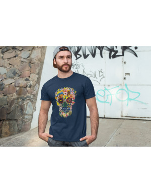 T-shirt homme CRÂNE AVEC DES FLEURS
