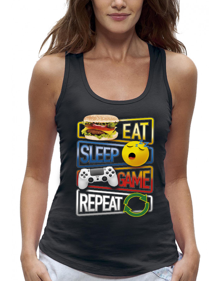 Débardeur femme EAT SLEEP GAME REPEAT