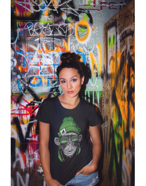 T-shirt Femme SINGE BONNET VERT ET CASQUE DE DJ