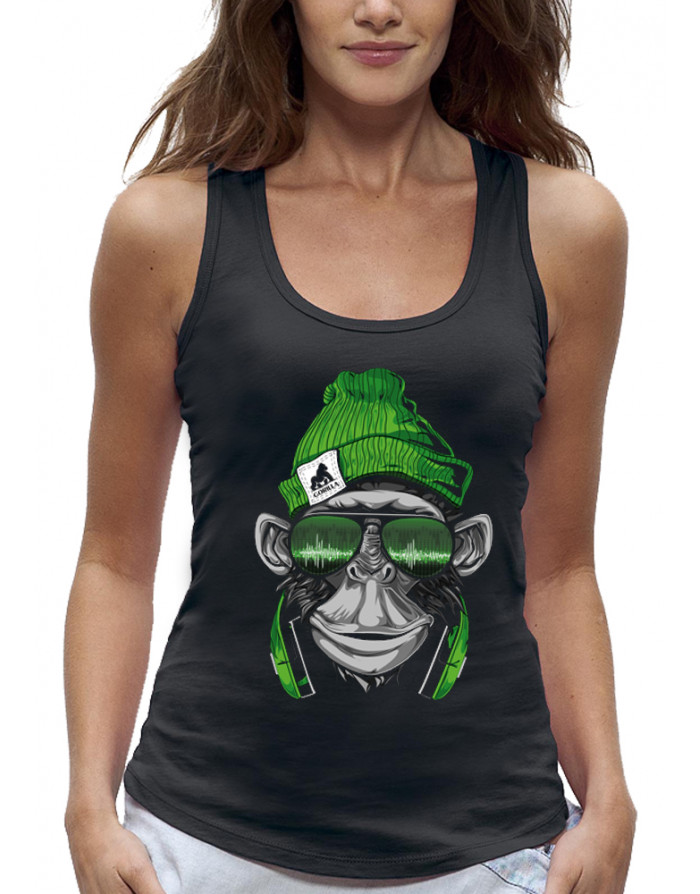 Débardeur femme SINGE BONNET VERT ET CASQUE DE DJ