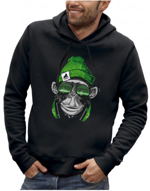 Sweat homme SINGE BONNET VERT ET CASQUE DE DJ