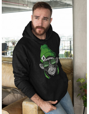 Sweat homme SINGE BONNET VERT ET CASQUE DE DJ