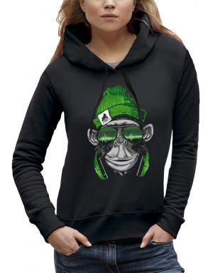 Sweat femme SINGE BONNET VERT ET CASQUE DE DJ