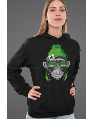 Sweat femme SINGE BONNET VERT ET CASQUE DE DJ
