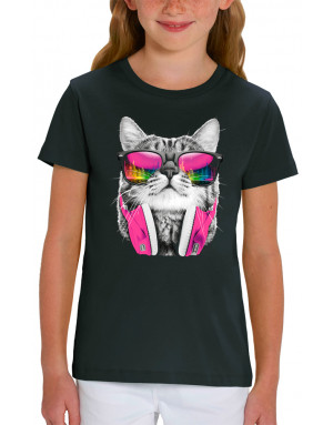 T-shirt enfant CHAT LUNETTES ET CASQUE DE DJ