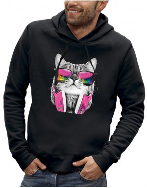 Sweat homme CHAT LUNETTES ET CASQUE DE DJ