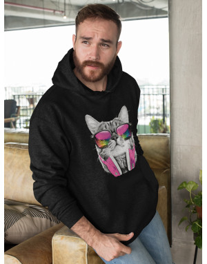 Sweat homme CHAT LUNETTES ET CASQUE DE DJ