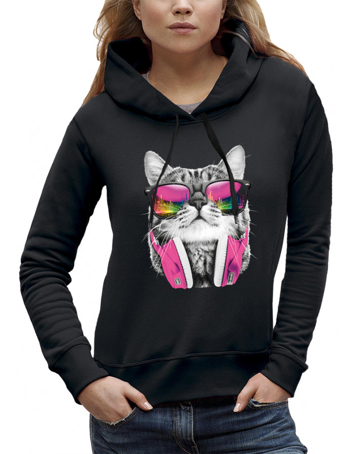 Sweat femme CHAT LUNETTES ET CASQUE DE DJ