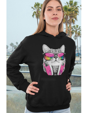 Sweat femme CHAT LUNETTES ET CASQUE DE DJ
