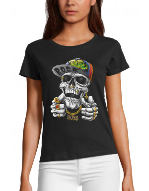 T-shirt Femme CRÂNE CASQUETTE HIP HOP ROCK