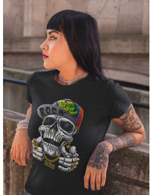 T-shirt Femme CRÂNE CASQUETTE HIP HOP ROCK