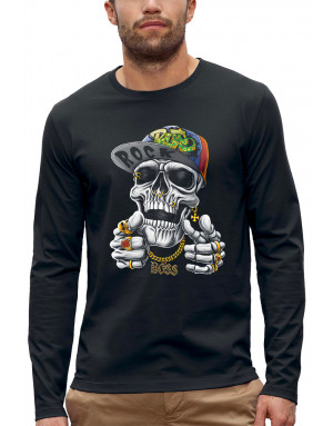 T-shirt CRÂNE CASQUETTE HIP HOP ROCK - Manches longues