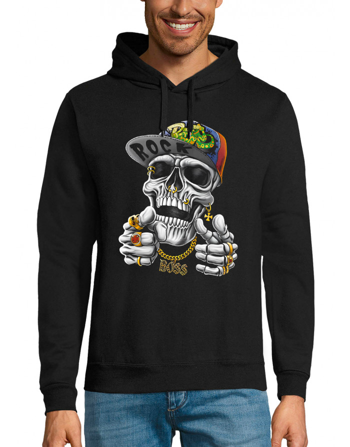 Sweat homme CRÂNE CASQUETTE HIP HOP ROCK
