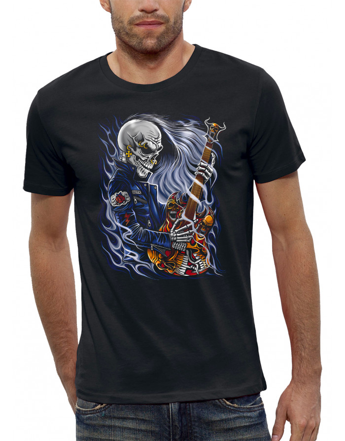 T-shirt homme SQUELETTE GUITARISTE HARD ROCK