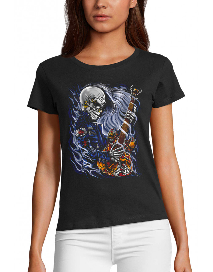 T-shirt Femme SQUELETTE GUITARISTE HARD ROCK