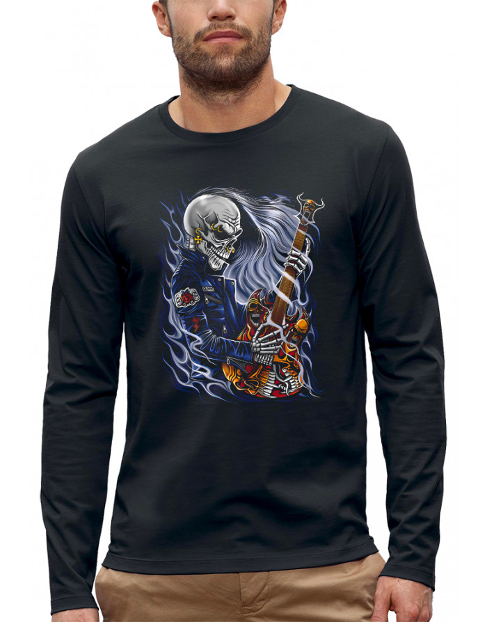 T-shirt SQUELETTE GUITARISTE HARD ROCK - Manches longues