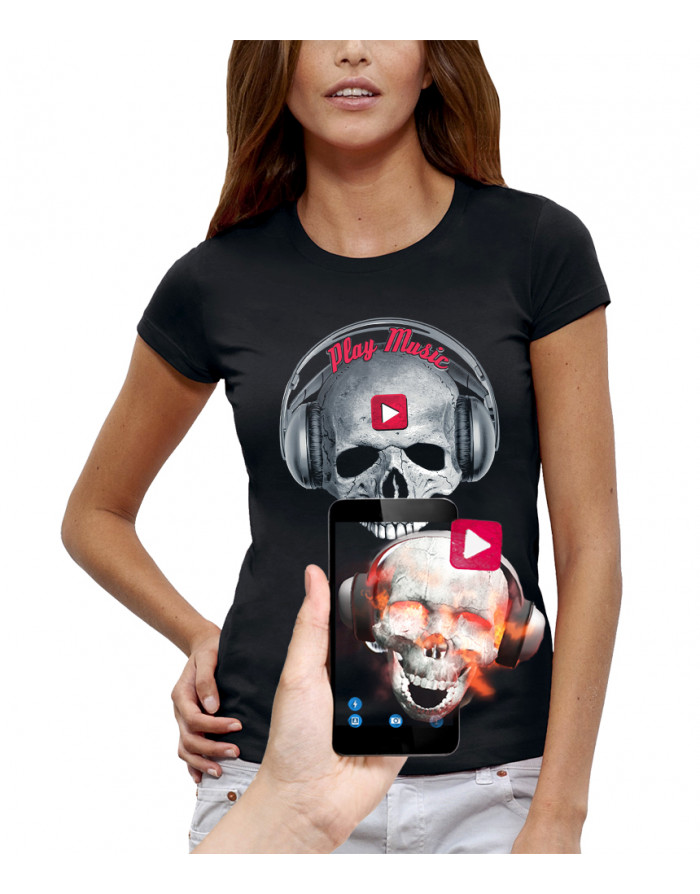 T-shirt 3D animé CRÂNE PLAY MUSIC