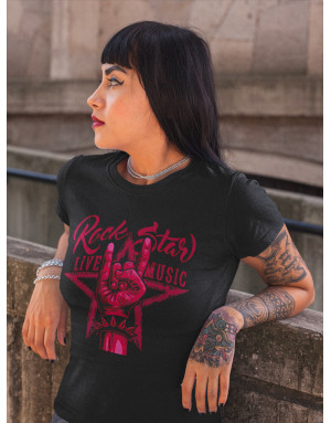 T-shirt Femme ROCK STAR SIGNE DES CORNES