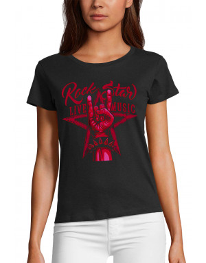 T-shirt Femme ROCK STAR SIGNE DES CORNES