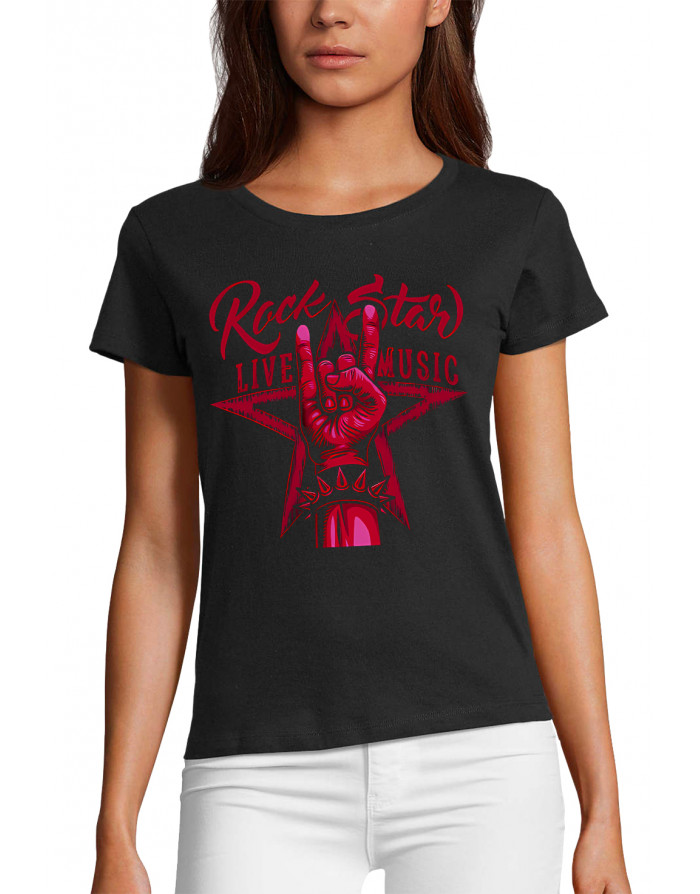 T-shirt Femme ROCK STAR SIGNE DES CORNES