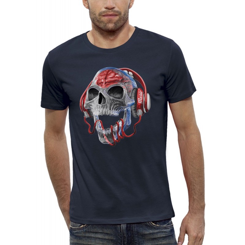 T-shirt 3D animé en Réalité Augmentée tête de mort transparente dj