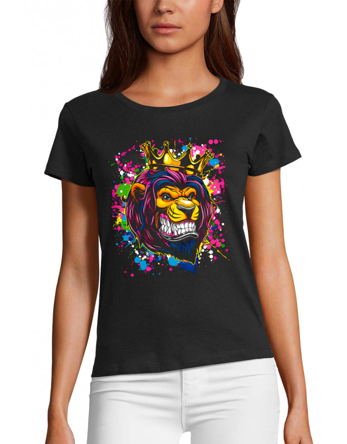 T-shirt Femme LION FLUO AVEC UNE COURONNE