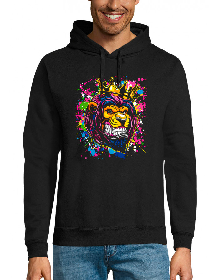 Sweat homme LION FLUO AVEC UNE COURONNE