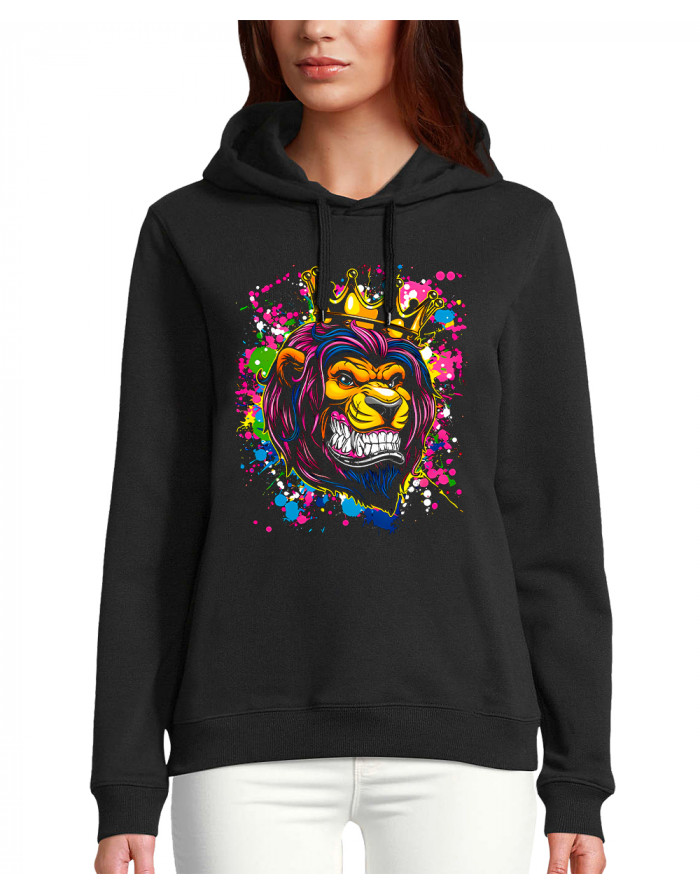 Sweat femme LION FLUO AVEC UNE COURONNE