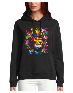 Sweat femme LION FLUO AVEC UNE COURONNE