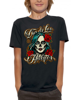 T-shirt enfant DIA DE LOS MUERTOS ROSES ROUGES