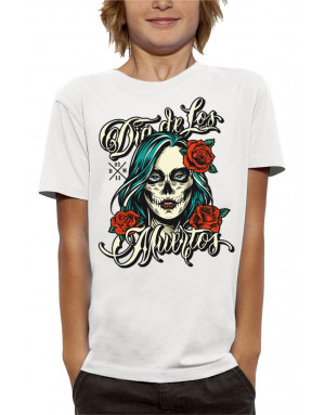 T-shirt enfant DIA DE LOS MUERTOS ROSES ROUGES