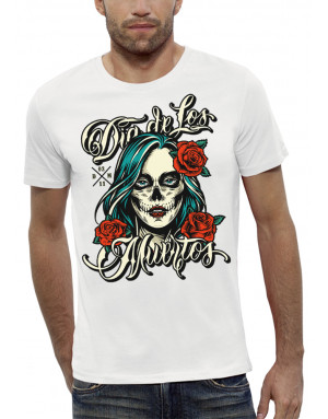 T-shirt homme DIA DE LOS MUERTOS ROSES ROUGES