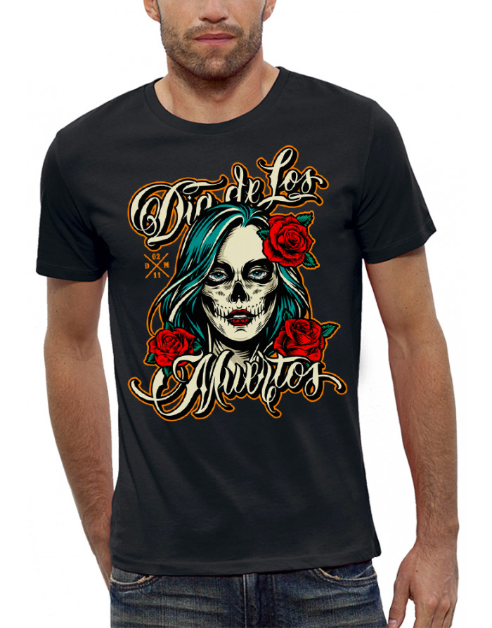 T-shirt homme DIA DE LOS MUERTOS ROSES ROUGES