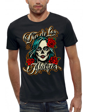 T-shirt homme DIA DE LOS MUERTOS ROSES ROUGES