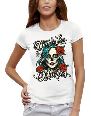 T-shirt Femme DIA DE LOS MUERTOS ROSES ROUGES