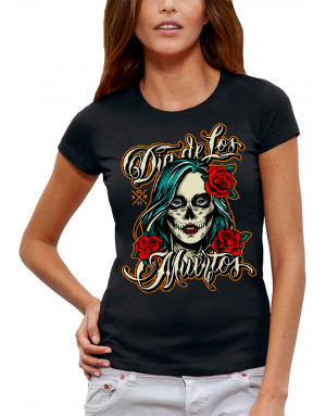 T-shirt Femme DIA DE LOS MUERTOS ROSES ROUGES