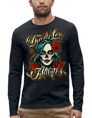 T-shirt DIA DE LOS MUERTOS ROSES ROUGES - Manches longues